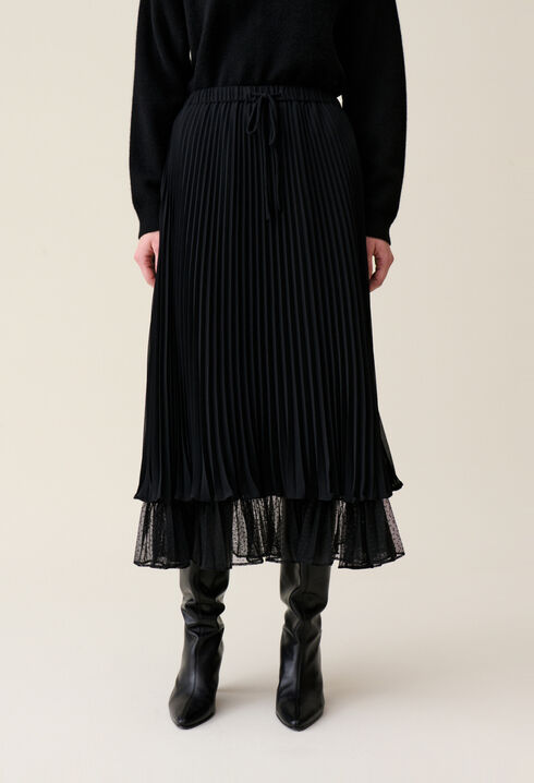 Black pleated midi skirt