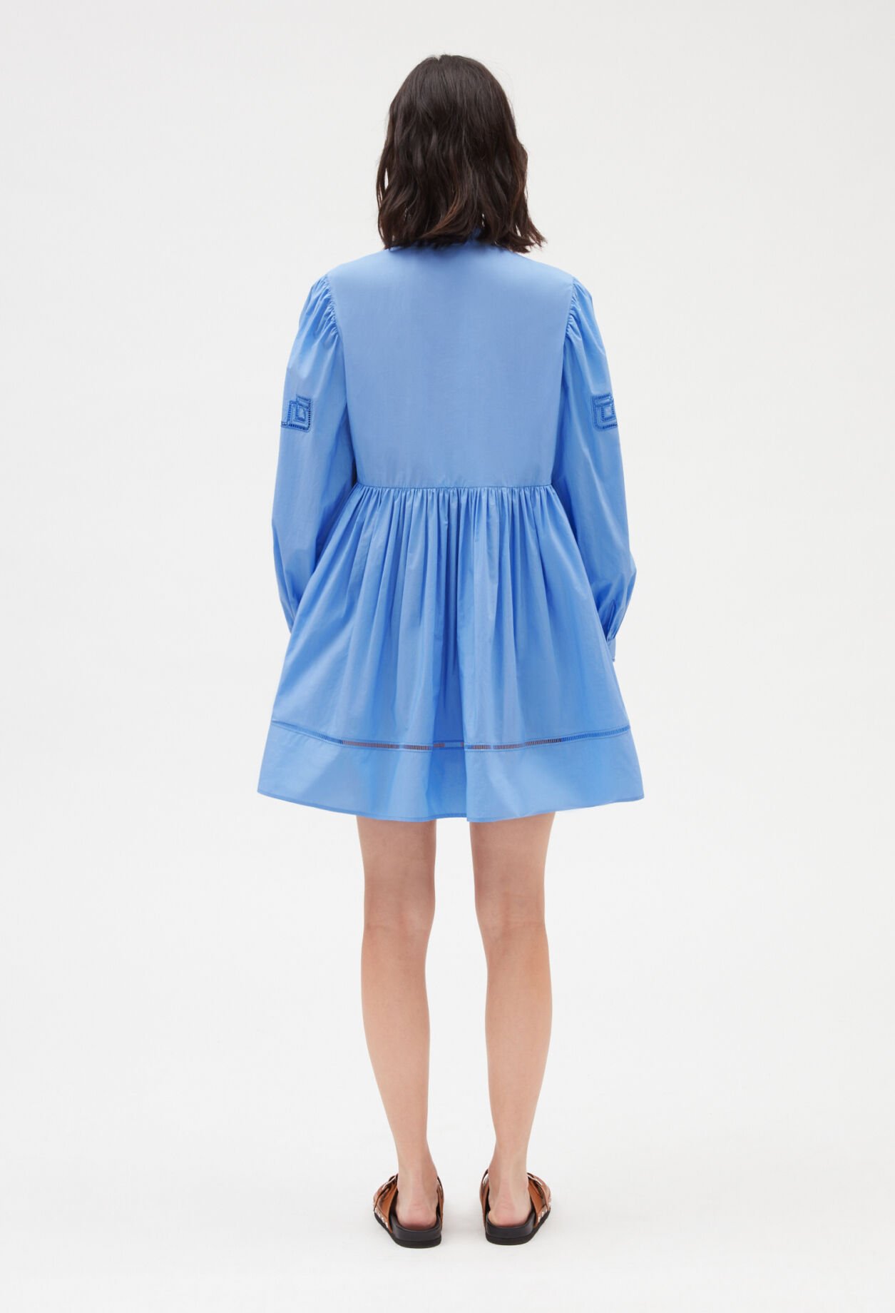 Embroidered blue cotton mini dress