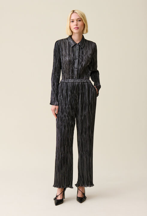 Silver pleated fluid blouse