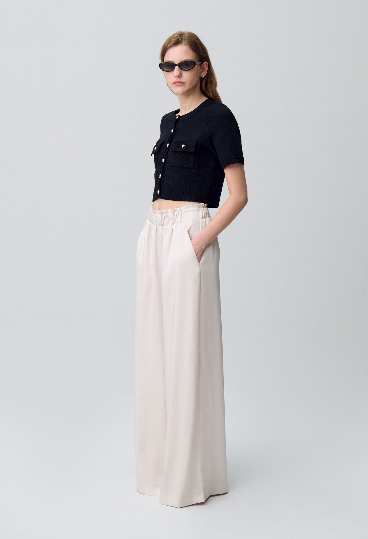 Wide-leg trousers with smocked waistband