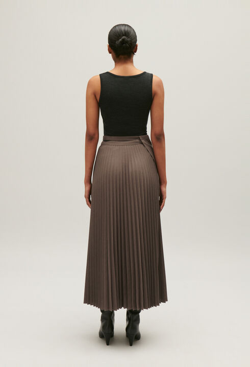 Mocha pleated midi skirt