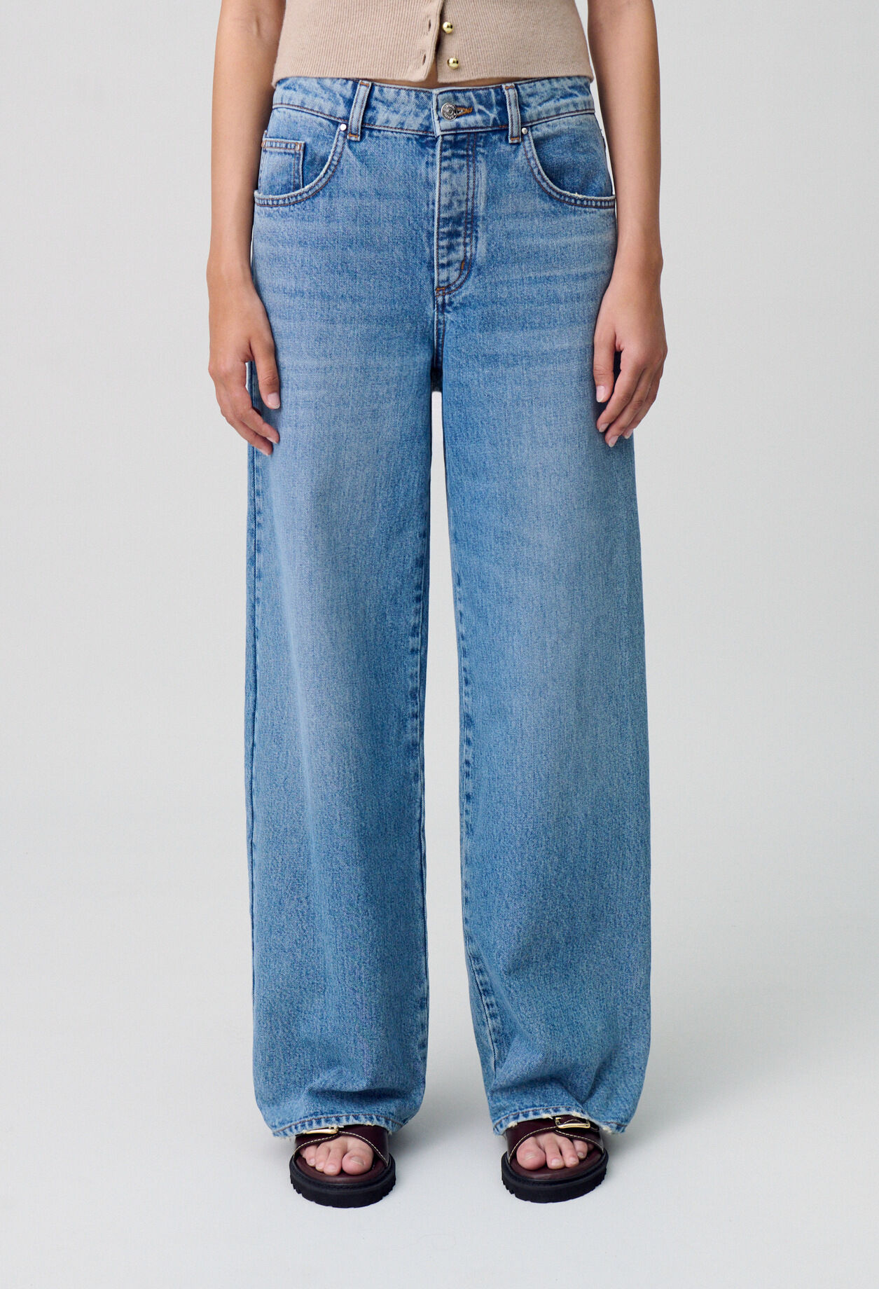 Wide-Leg Washed Denim Jeans Wide-Leg Washed Denim Jeans