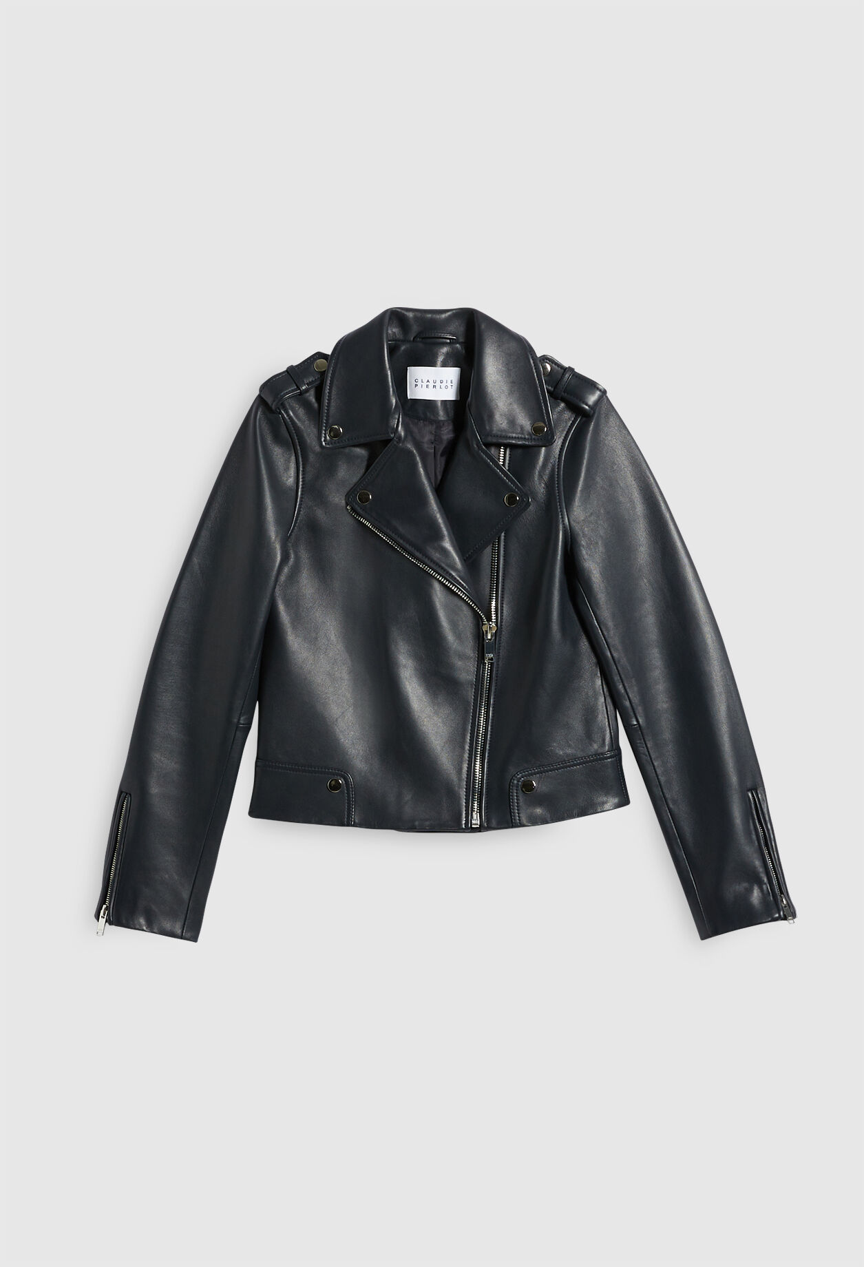 Eco-friendly leather zip-up jacket
