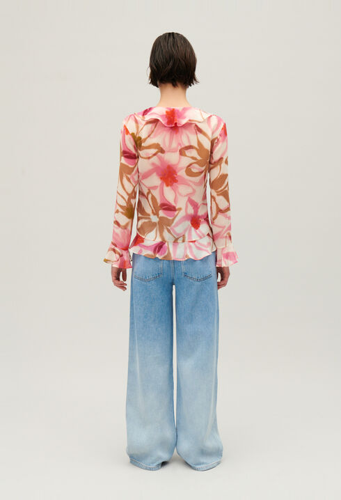 Watercolour print silk blouse