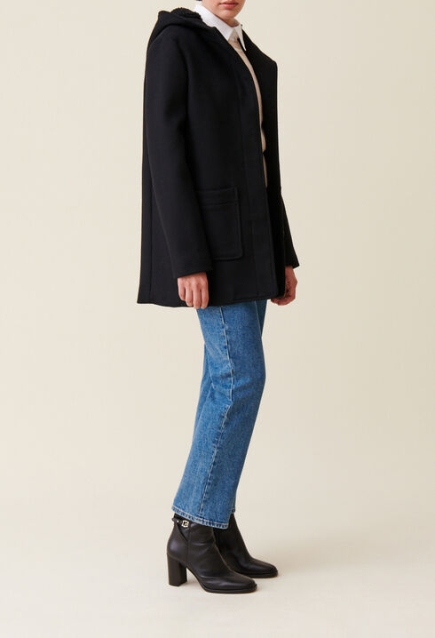 Black hooded coat