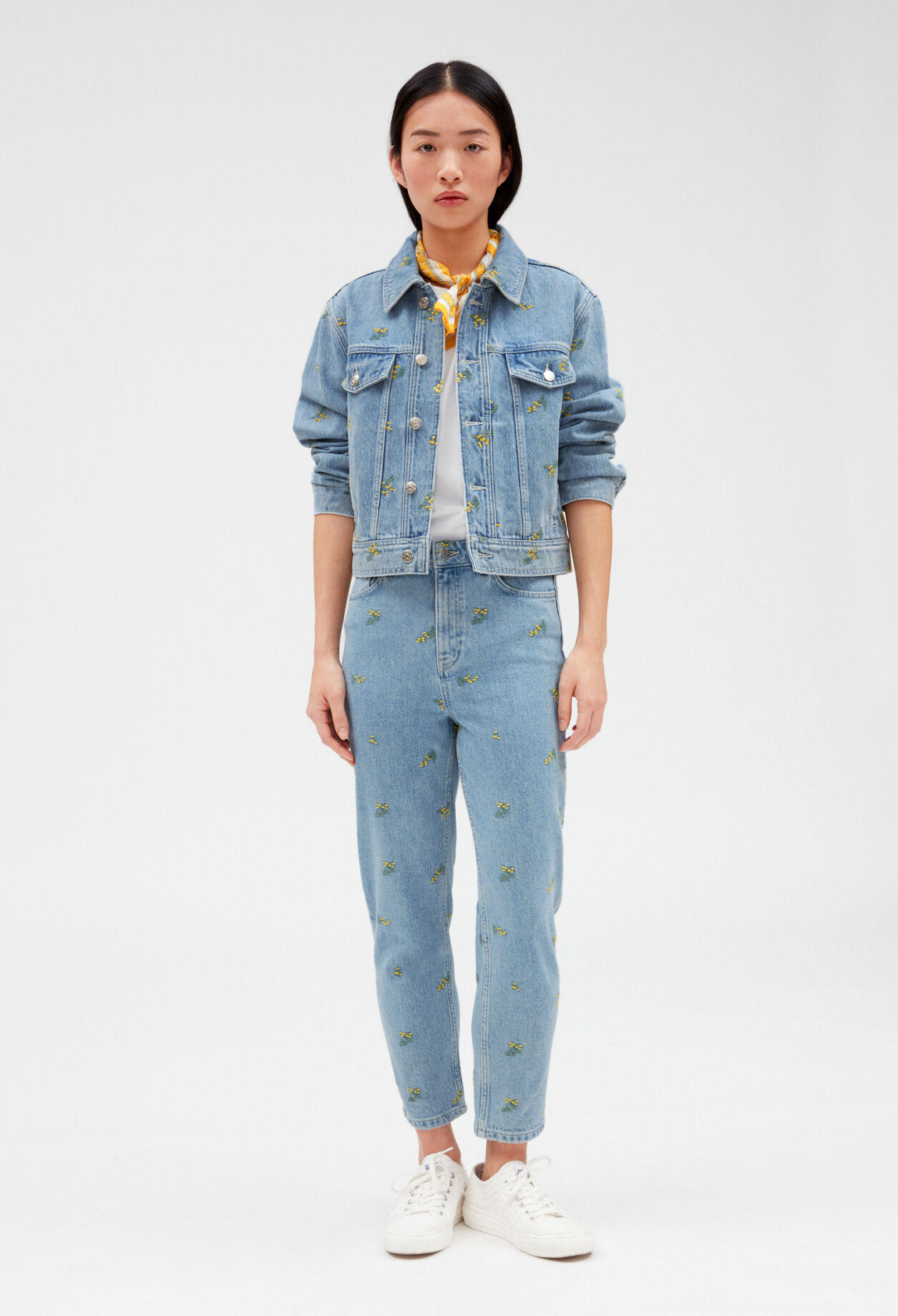 Denim jacket with mimosa pattern Denim jacket with mimosa pattern