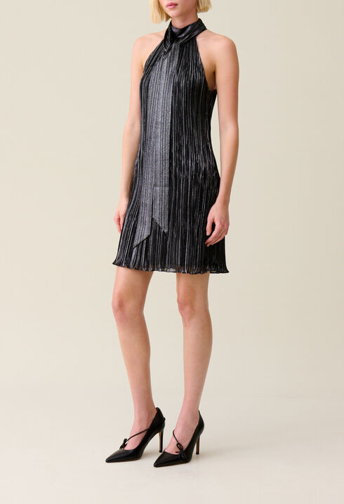 Silver pleated mini dress