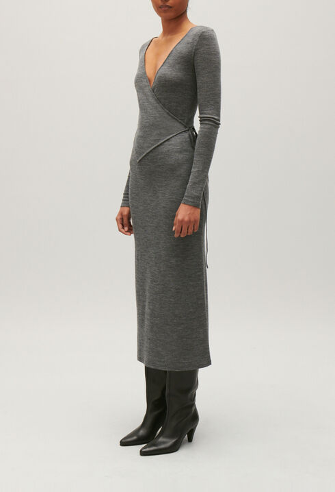 Light grey wool jersey midi dress