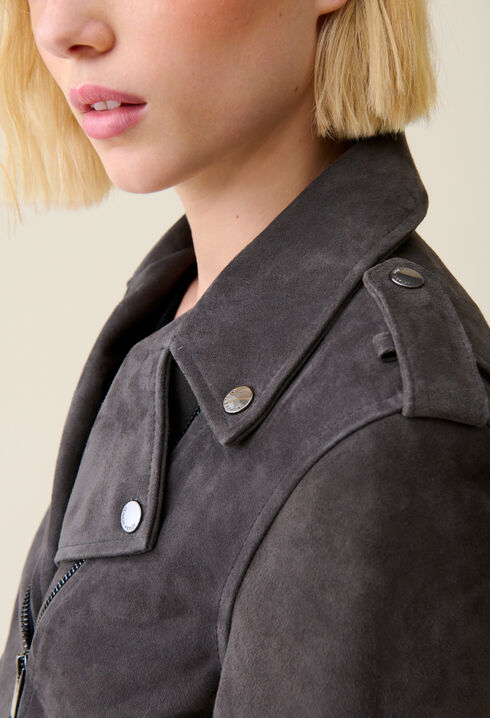 Suede leather biker jacket