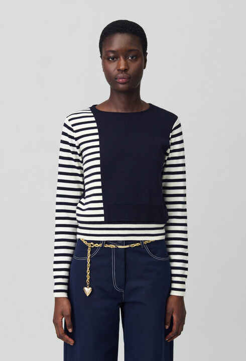 Short Striped Jumper with Plain Flap