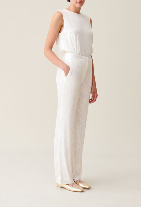 White sequinned trousers
