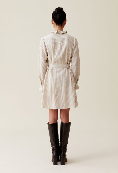 Striped Dress with Ruffle Neck