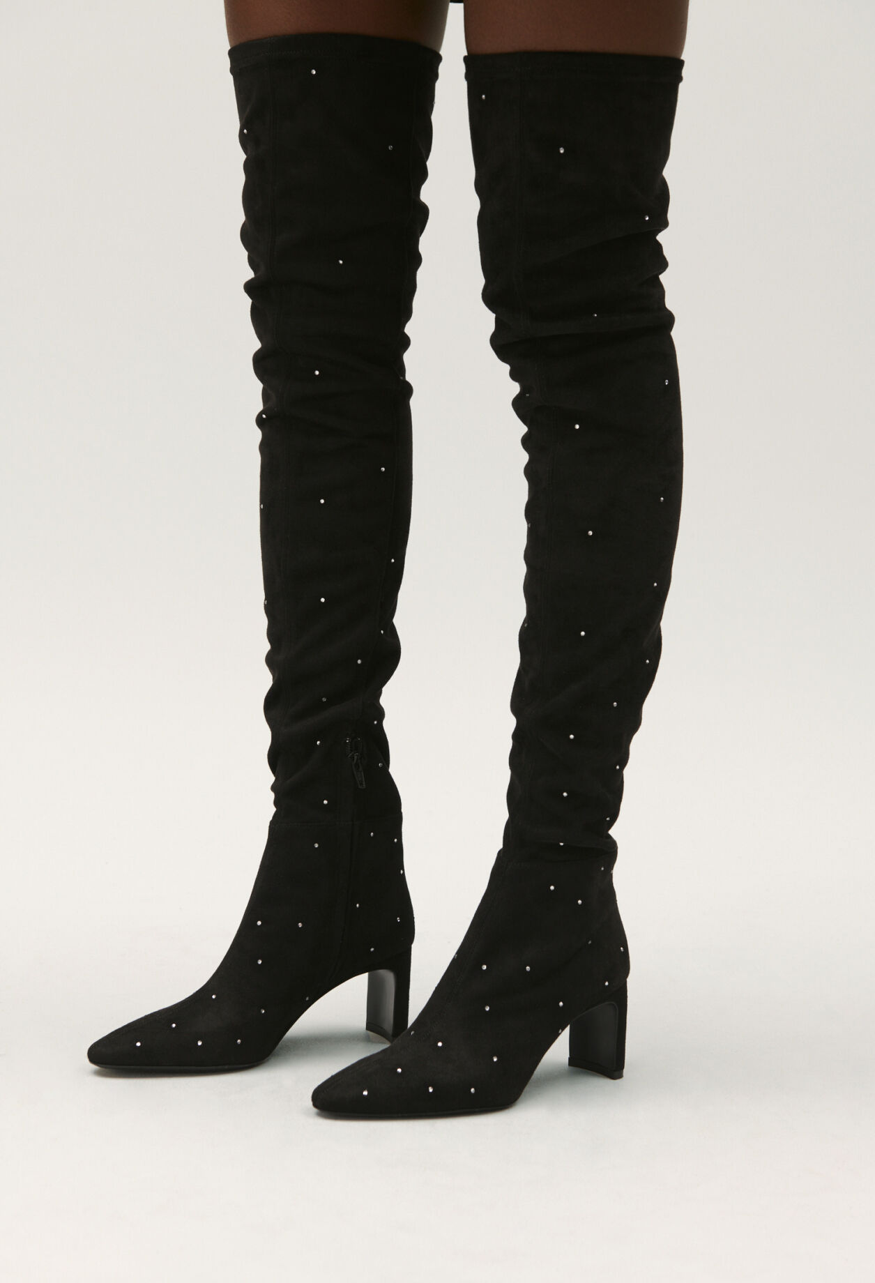 Black over-the-knee boots rhinestones