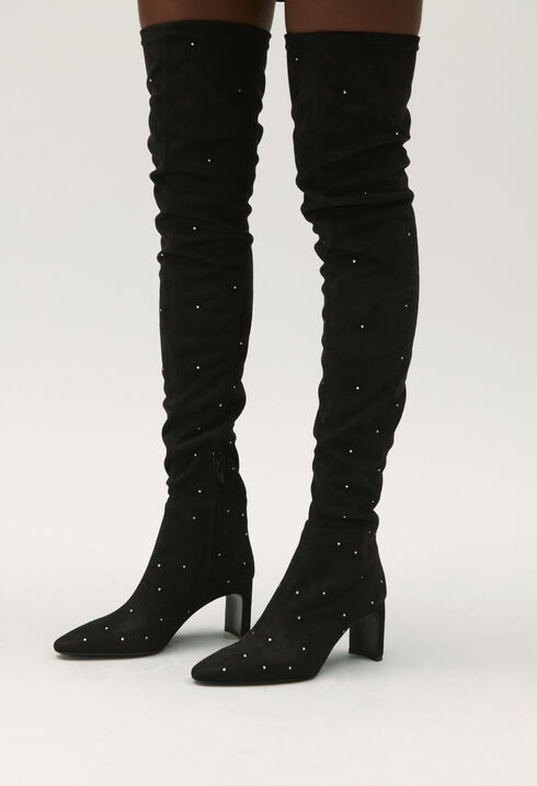Black over-the-knee boots rhinestones