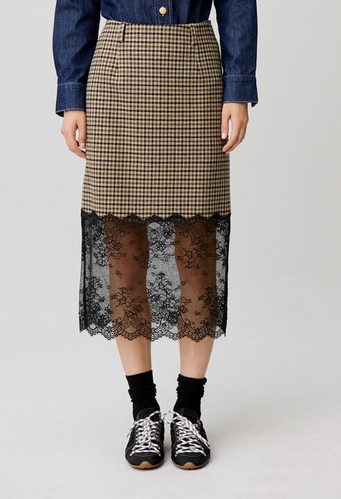 Straight checked skirt
