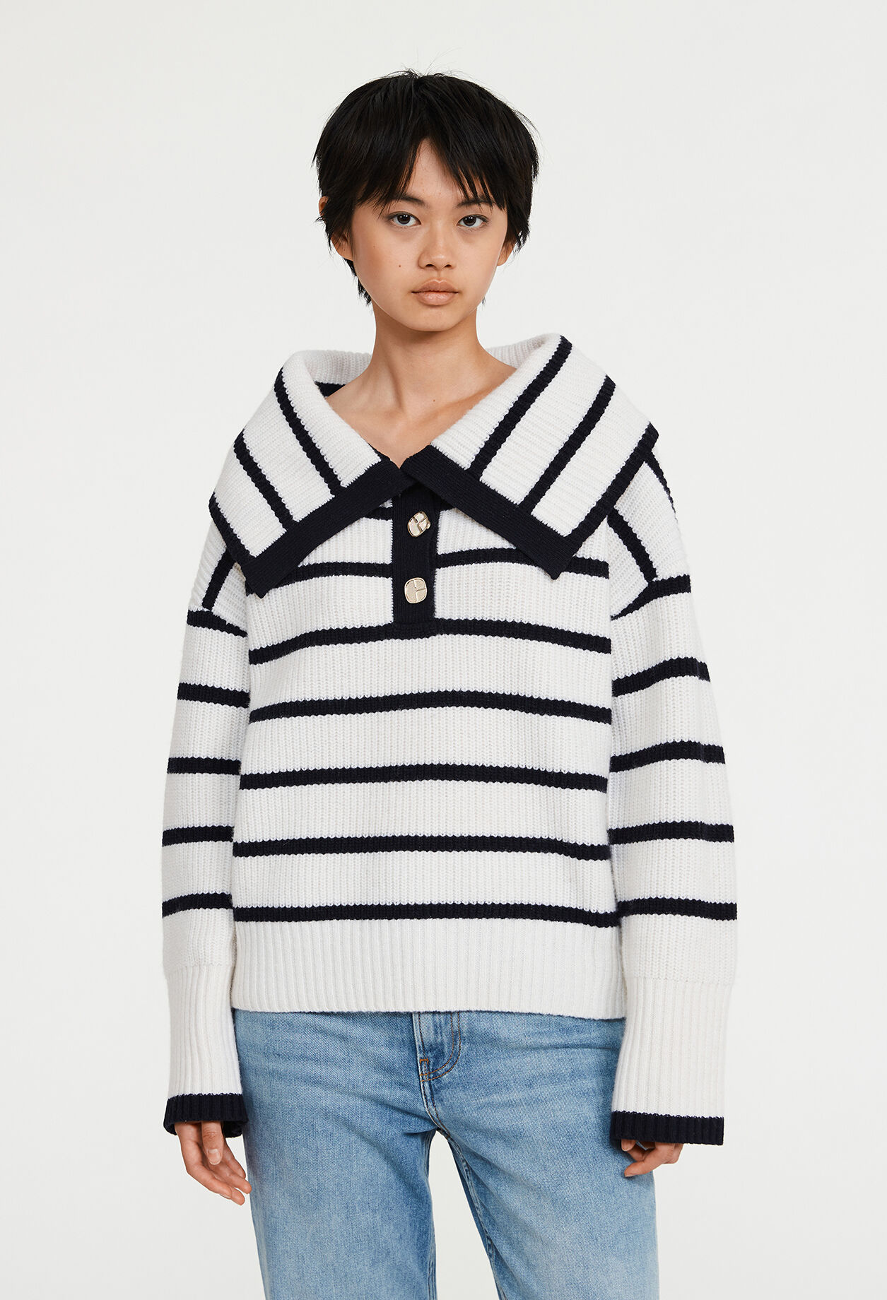 Pull bicolore à rayures laine