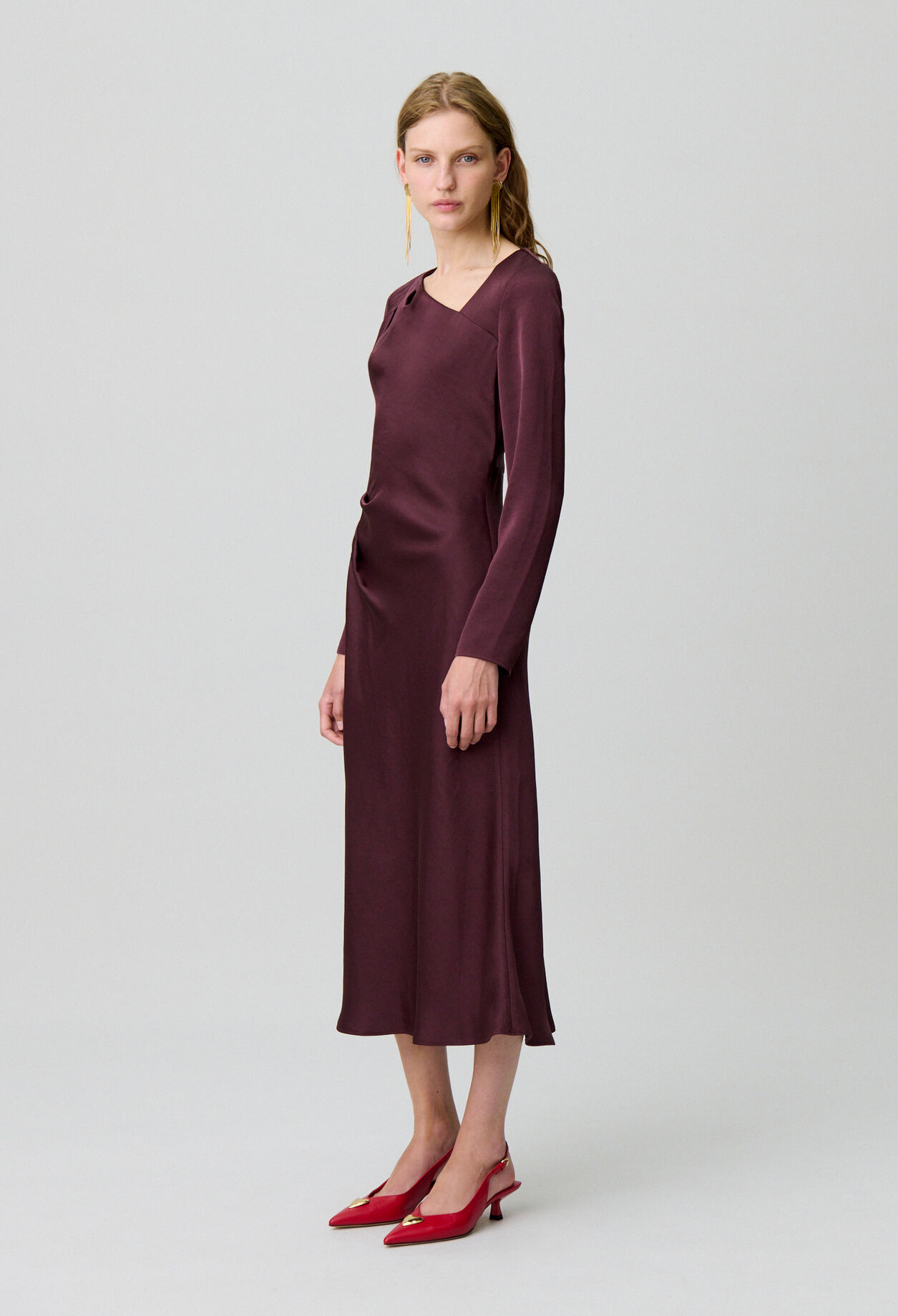 Asymmetrical satin long dress