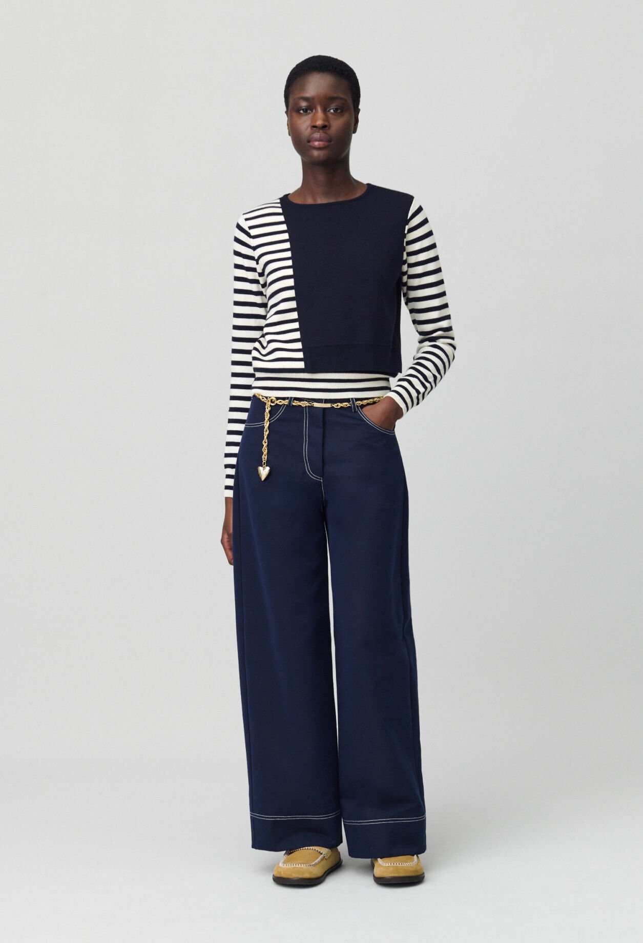 Short Striped Jumper with Plain Flap