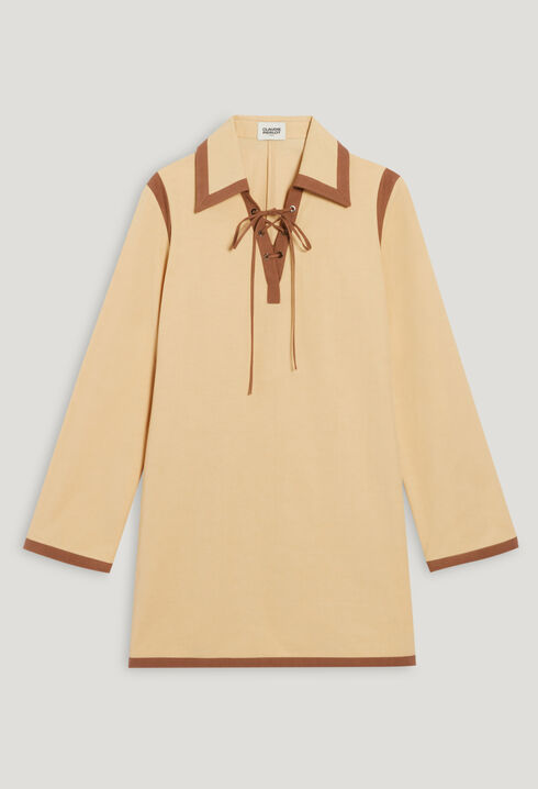 Short beige lace-up dress