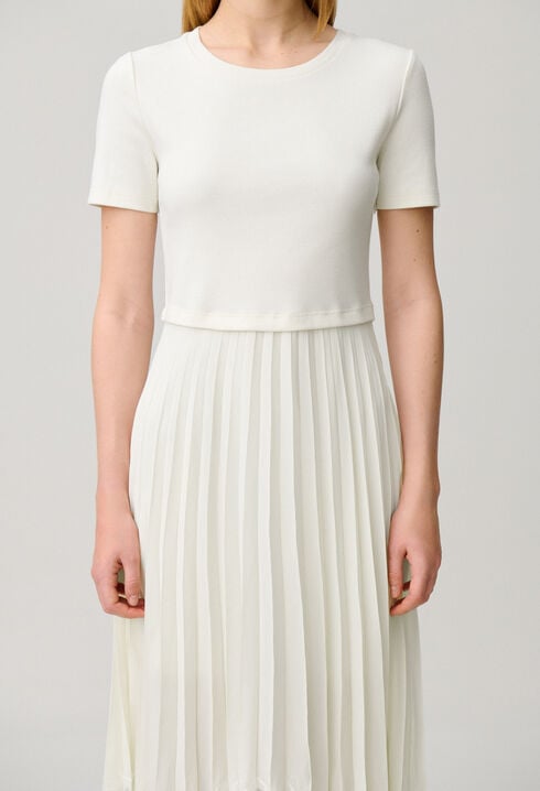 Twist ivory bi-material midi dress