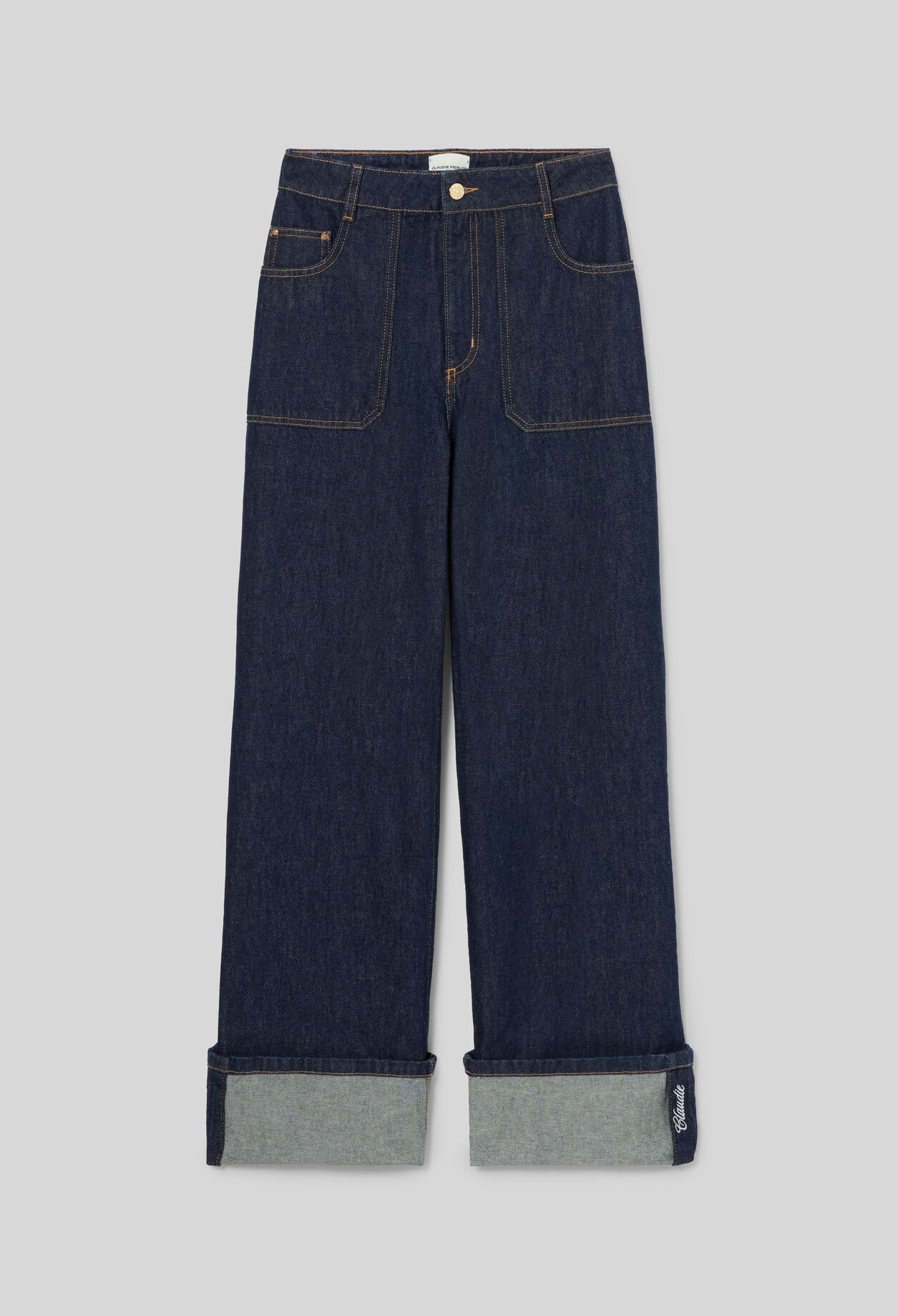 Wide-leg jeans embroidered cuffs