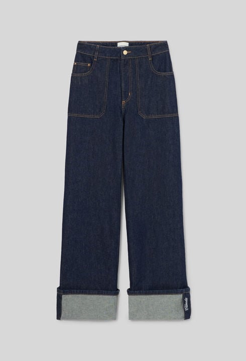 Wide-leg jeans embroidered cuffs