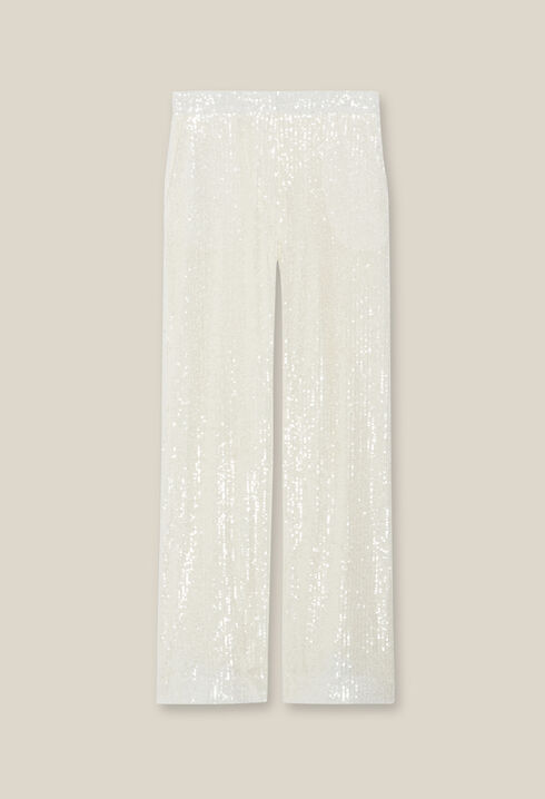 White sequinned trousers