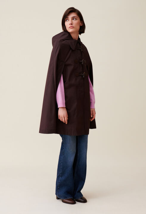 Plum cape with removable hood