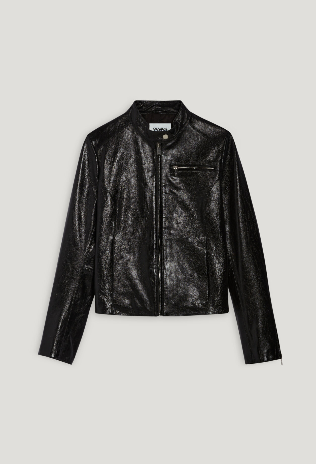 Black leather biker jacket