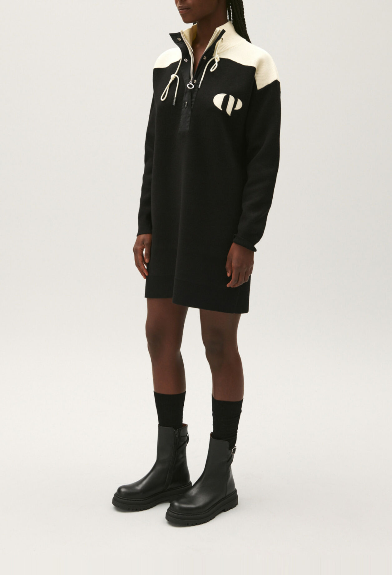 Black jumper dress with zipped rollneck