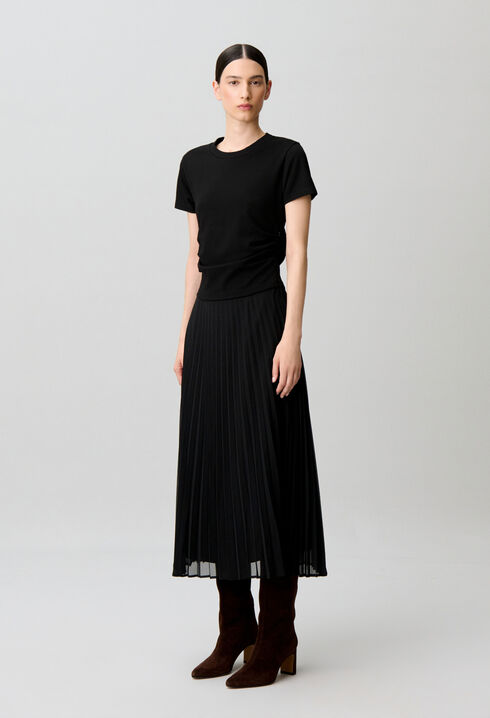 Straight pleated bi-material dress