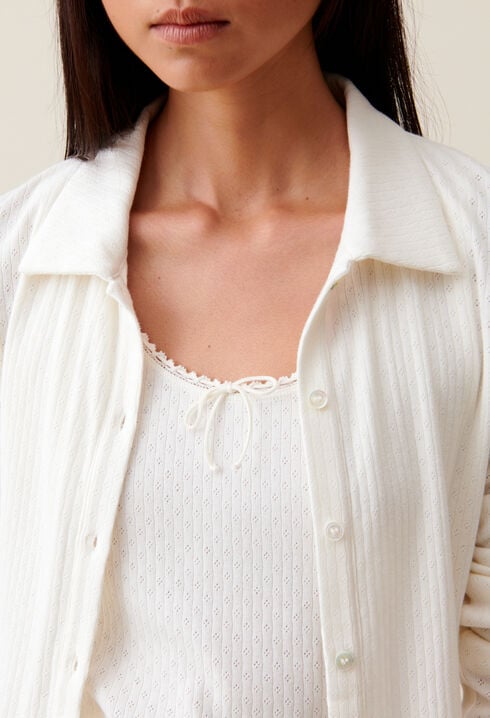 Ecru shirt collar top