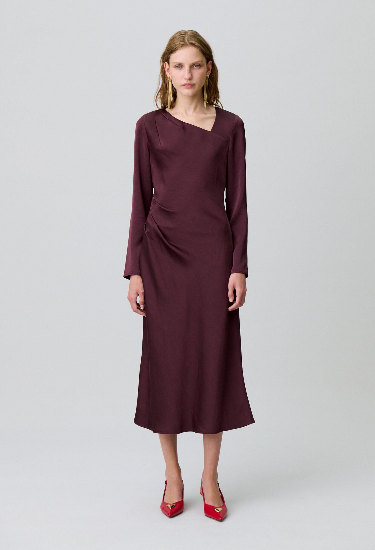 Asymmetrical satin long dress
