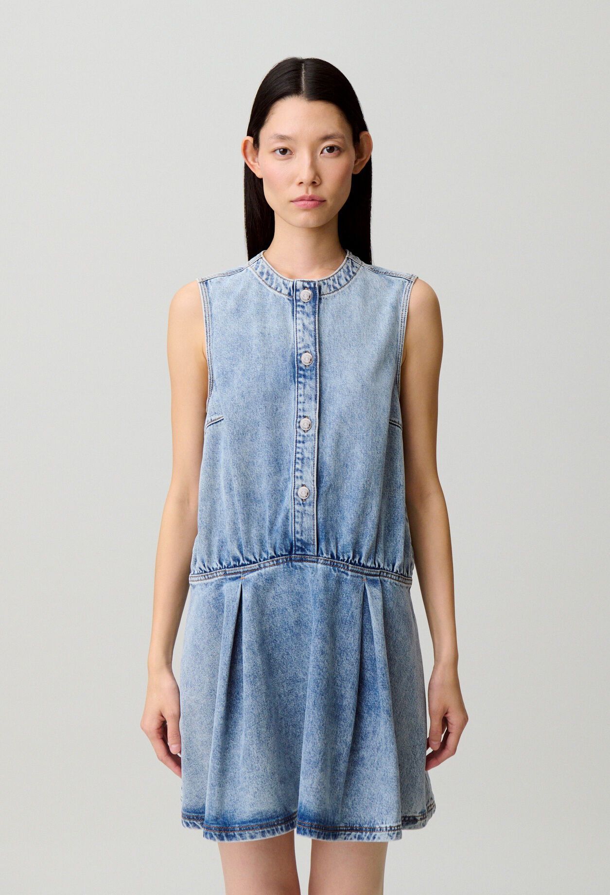 Washed flared denim dress