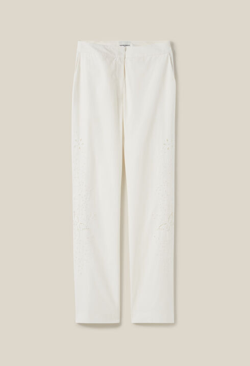 Ecru Straight-Leg Trousers Embroidery