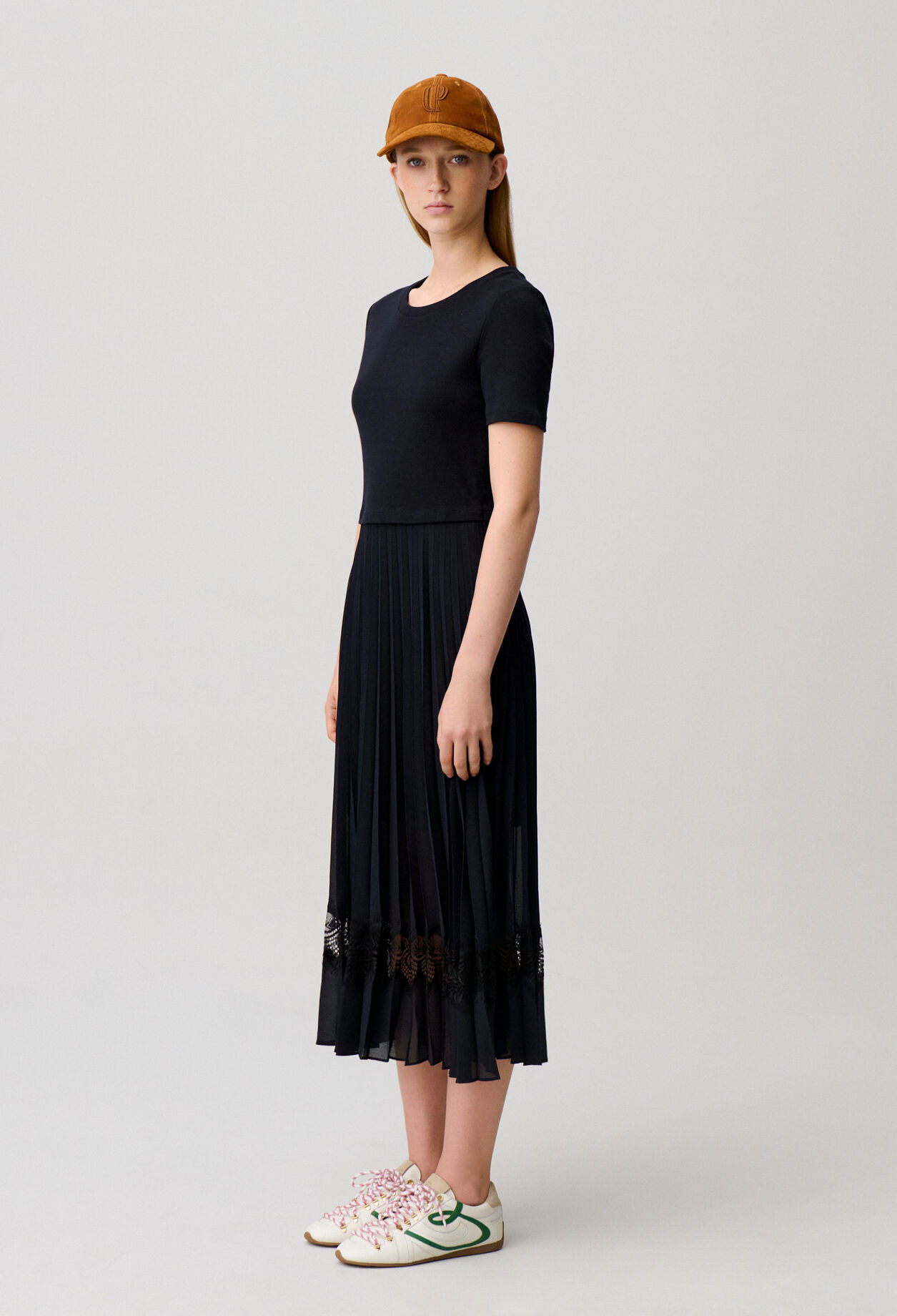 Black and navy bi-material dress