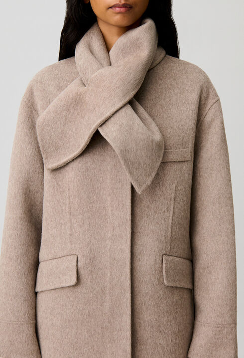 Long wool scarf collar coat