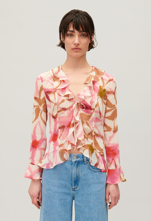 Watercolour print silk blouse
