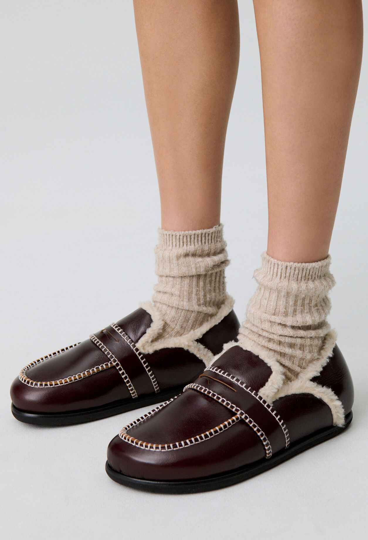 Shearling-Lined Leather Mules