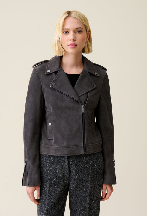 Suede leather biker jacket