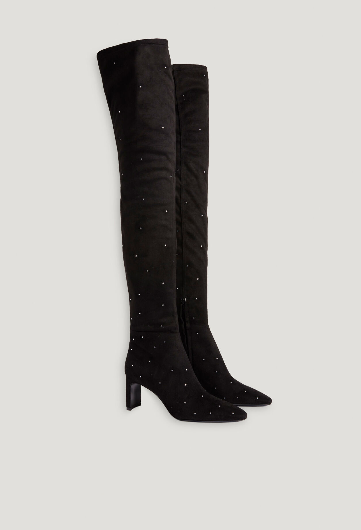 Black over-the-knee boots rhinestones