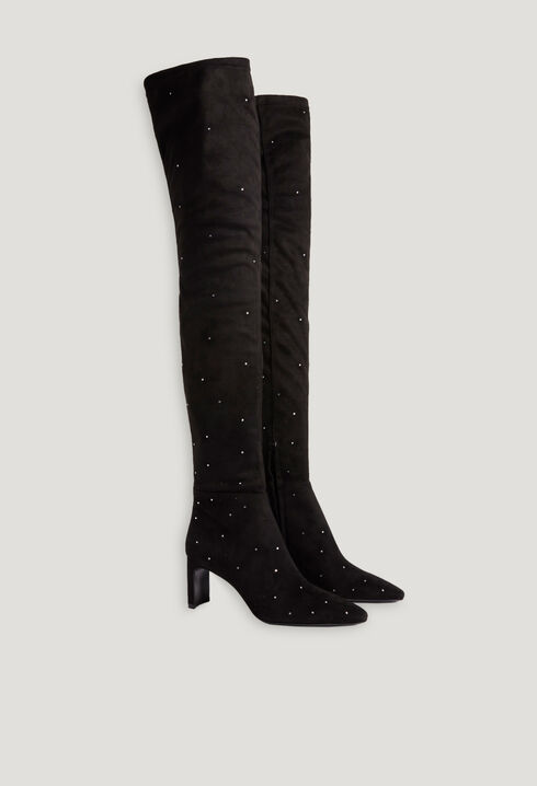 Black over-the-knee boots rhinestones