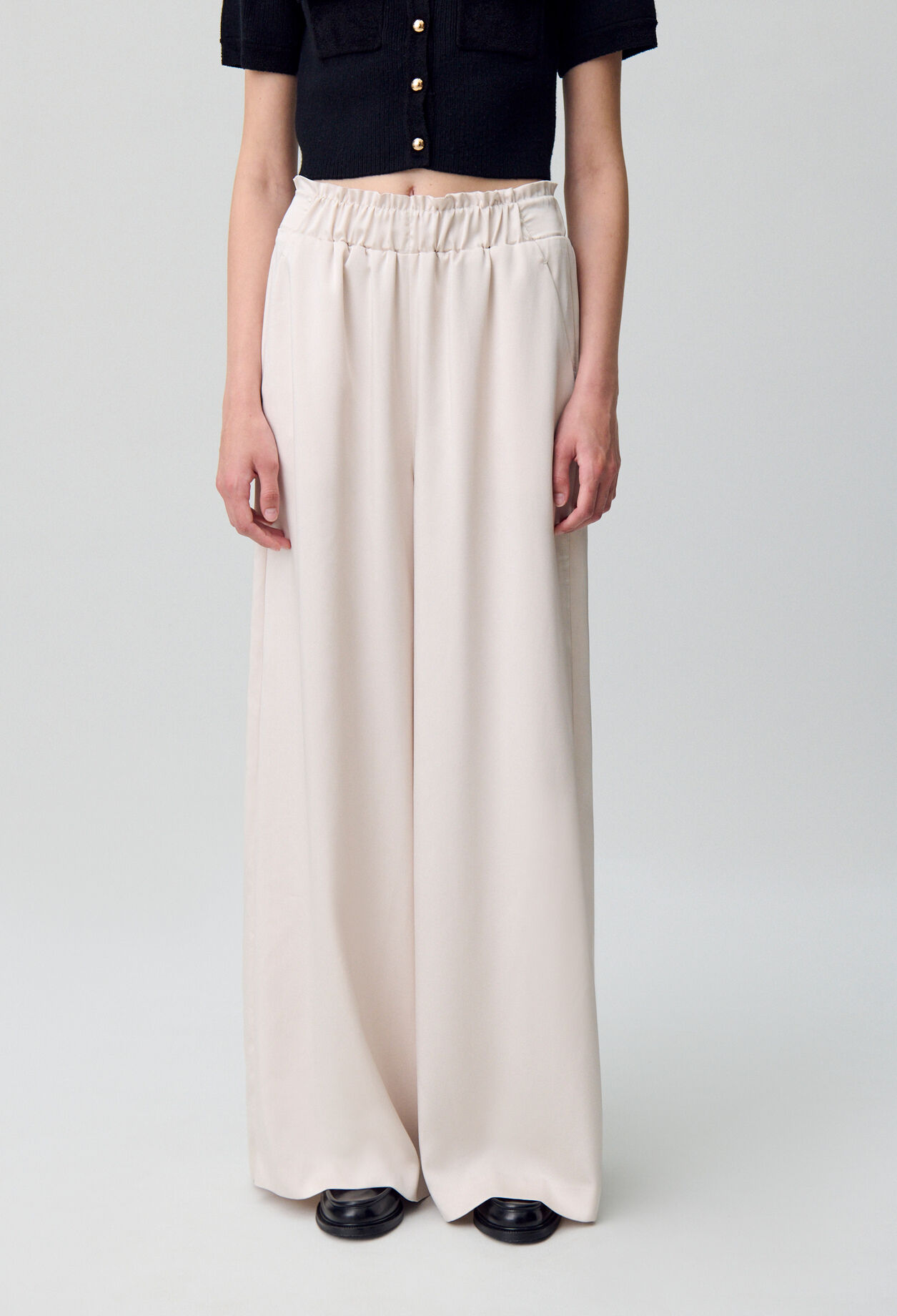 Wide-leg trousers with smocked waistband