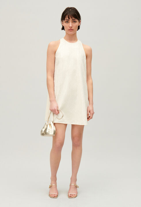 Short ecru sequinned dress