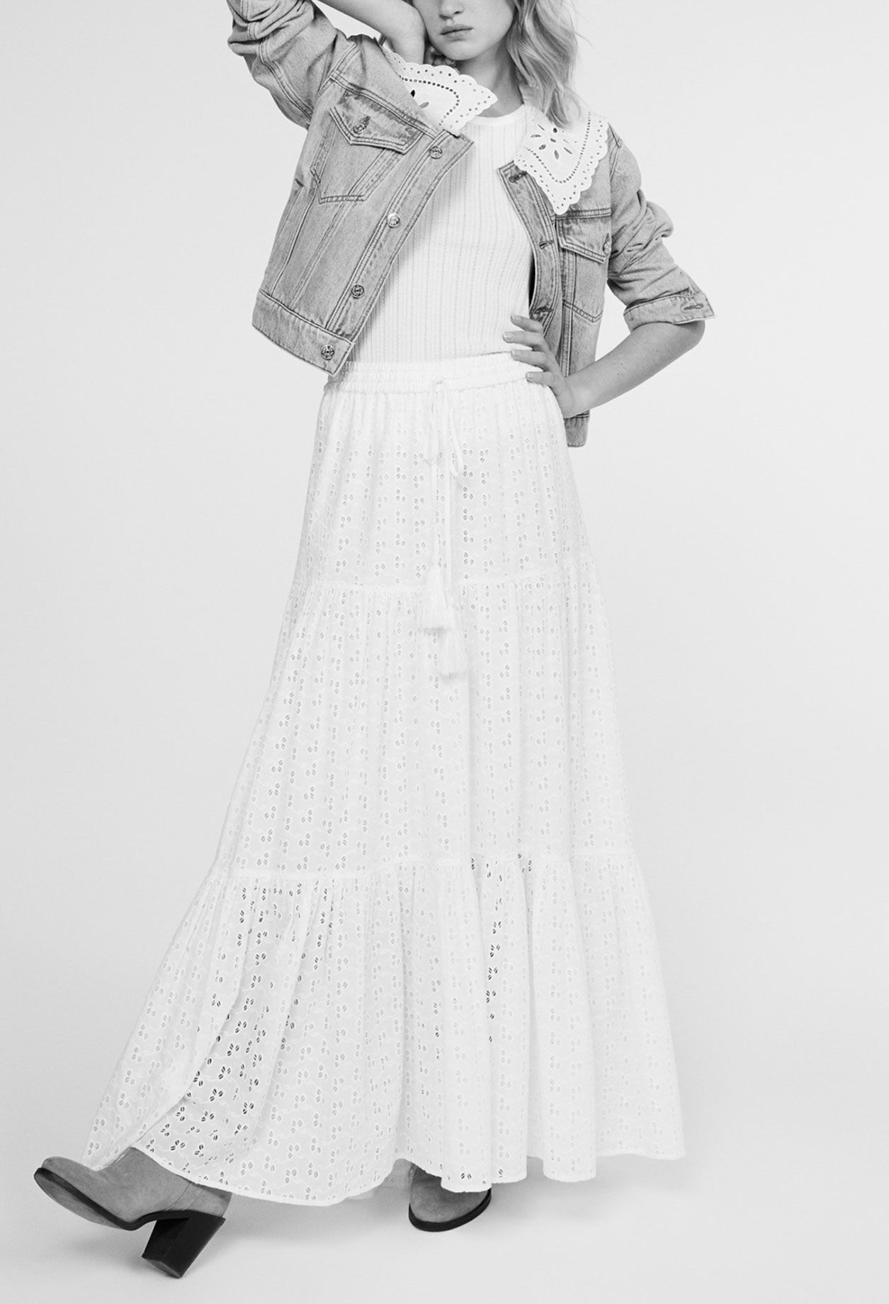 Embroidered organic cotton midi skirt