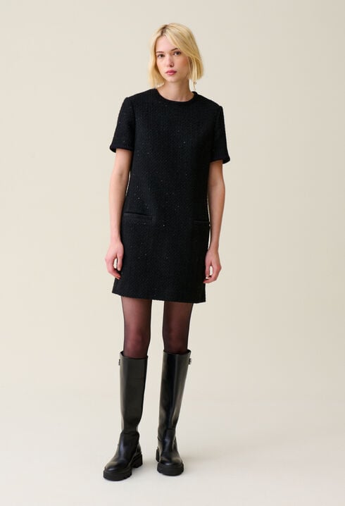 Short black tweed dress