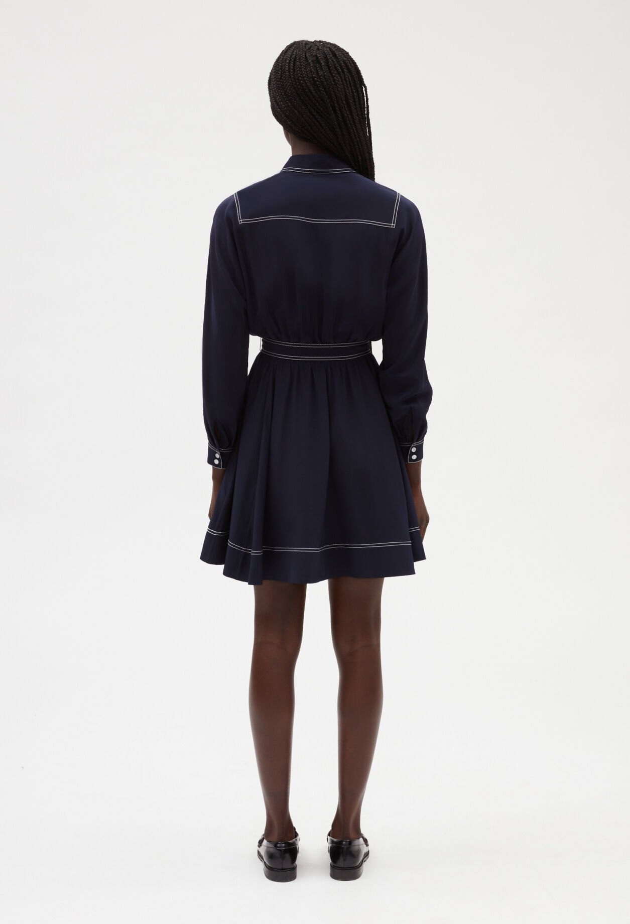 Blue silk long-sleeved short dress Blue silk long-sleeved short dress