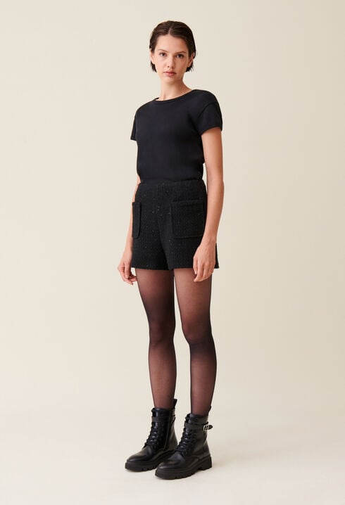 Straight black tweed shorts