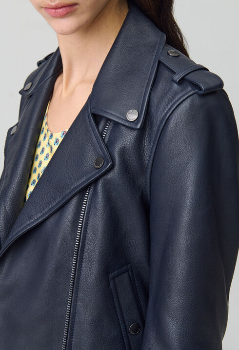 Navy blue grained leather jacket 