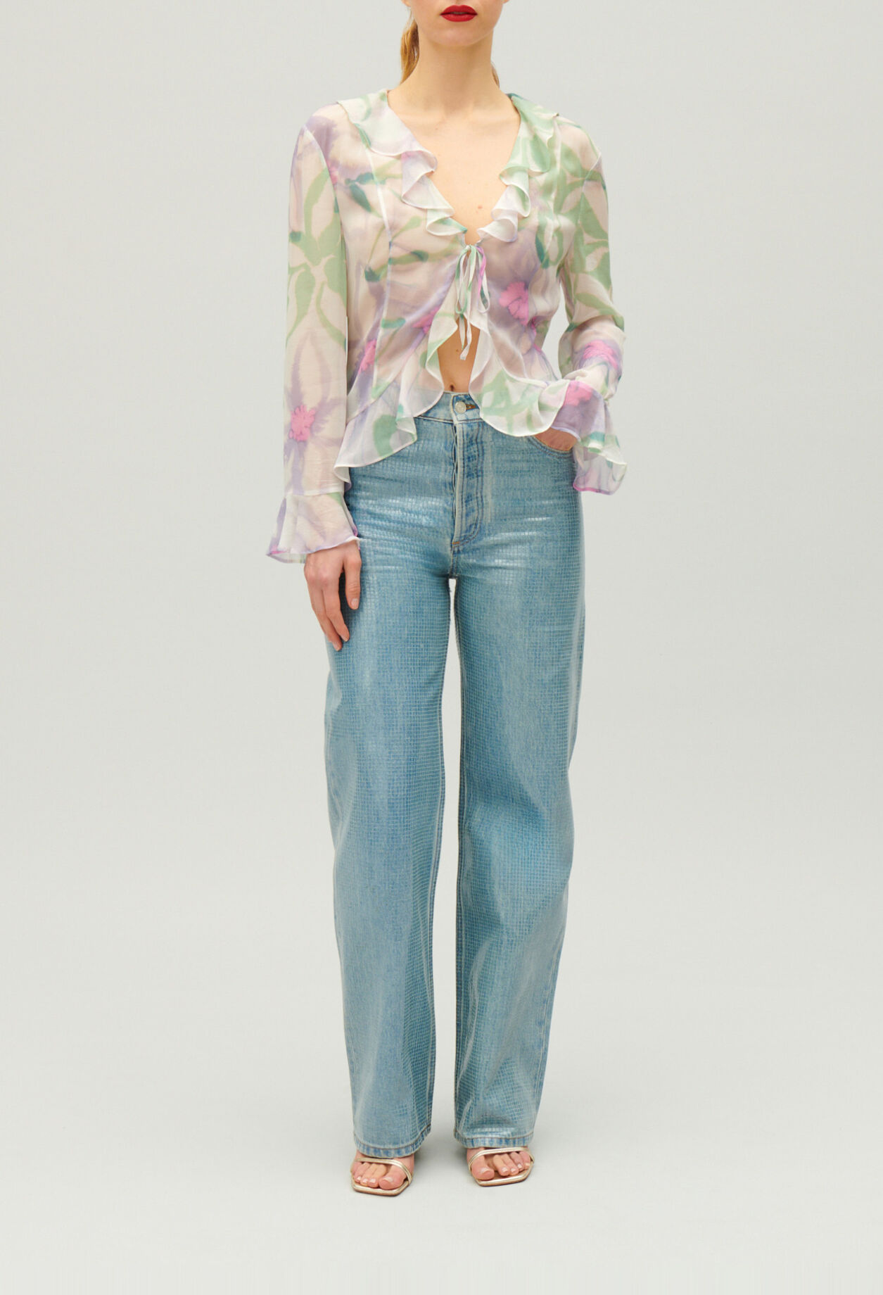 Watercolour print silk blouse